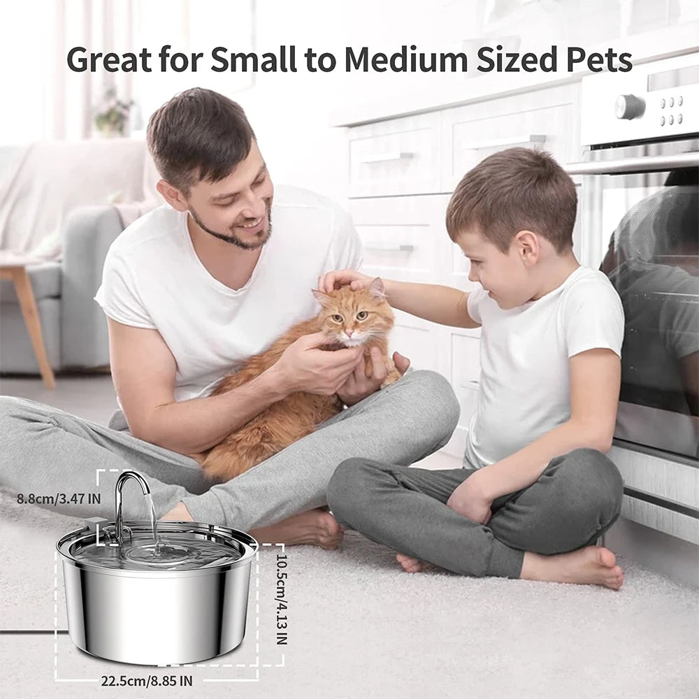SmartSteel Fountain – Automatyczna Fontanna Wodna USB ze Stali Nierdzewnej dla Kota i Psa (Cicha Praca + Filtr)