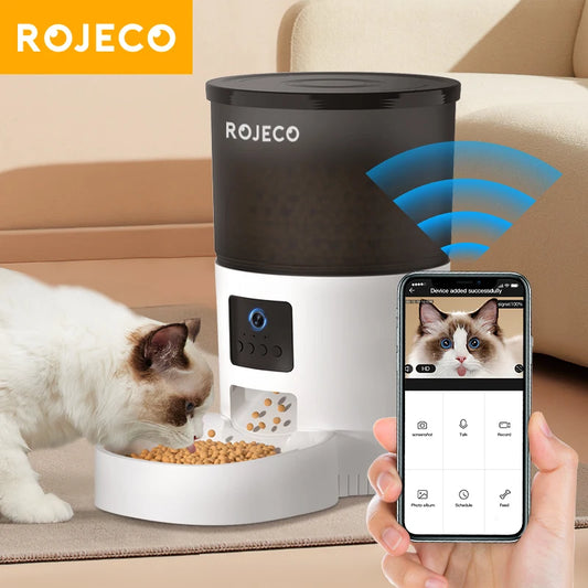 ROJECO SmartFeeder Cam – Automatyczny Karmnik dla Kota i Psa z Kamerą, Głośnikiem i Pilotem