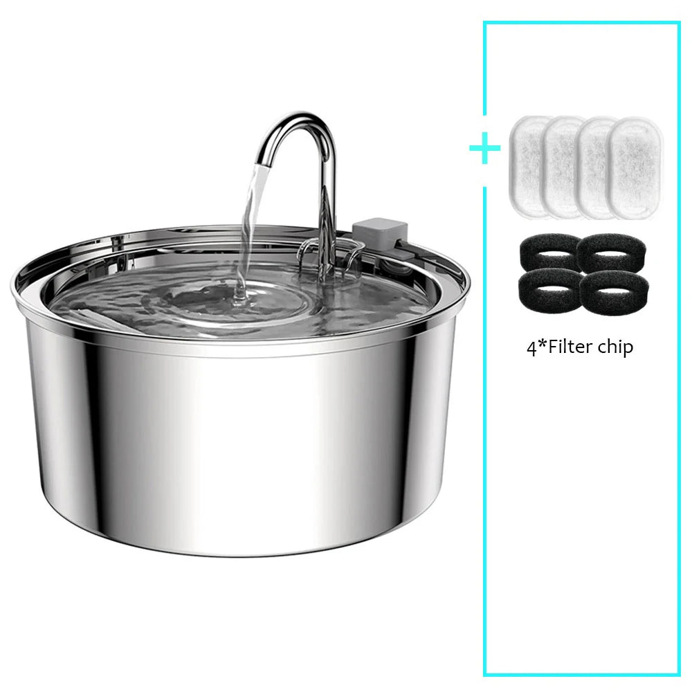 SmartSteel Fountain – Automatyczna Fontanna Wodna USB ze Stali Nierdzewnej dla Kota i Psa (Cicha Praca + Filtr)