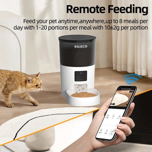 ROJECO SmartFeeder Cam – Automatyczny Karmnik dla Kota i Psa z Kamerą, Głośnikiem i Pilotem