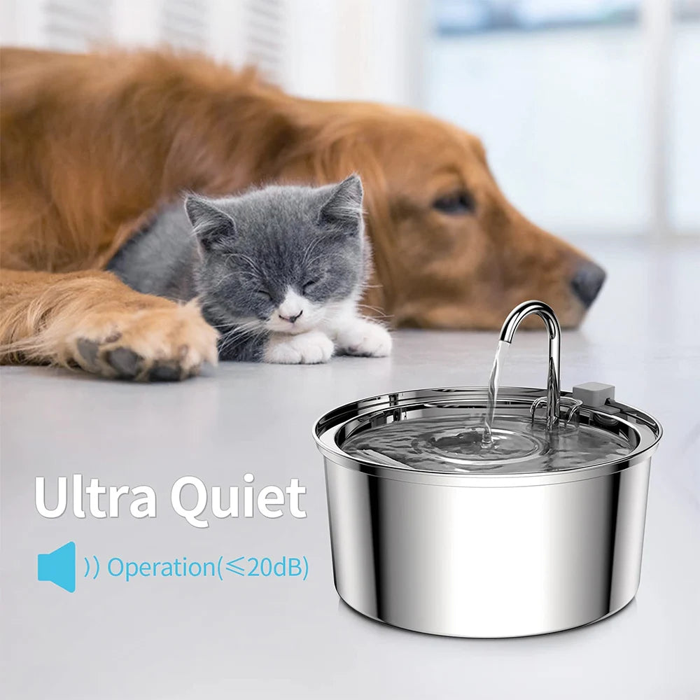 SmartSteel Fountain – Automatyczna Fontanna Wodna USB ze Stali Nierdzewnej dla Kota i Psa (Cicha Praca + Filtr)
