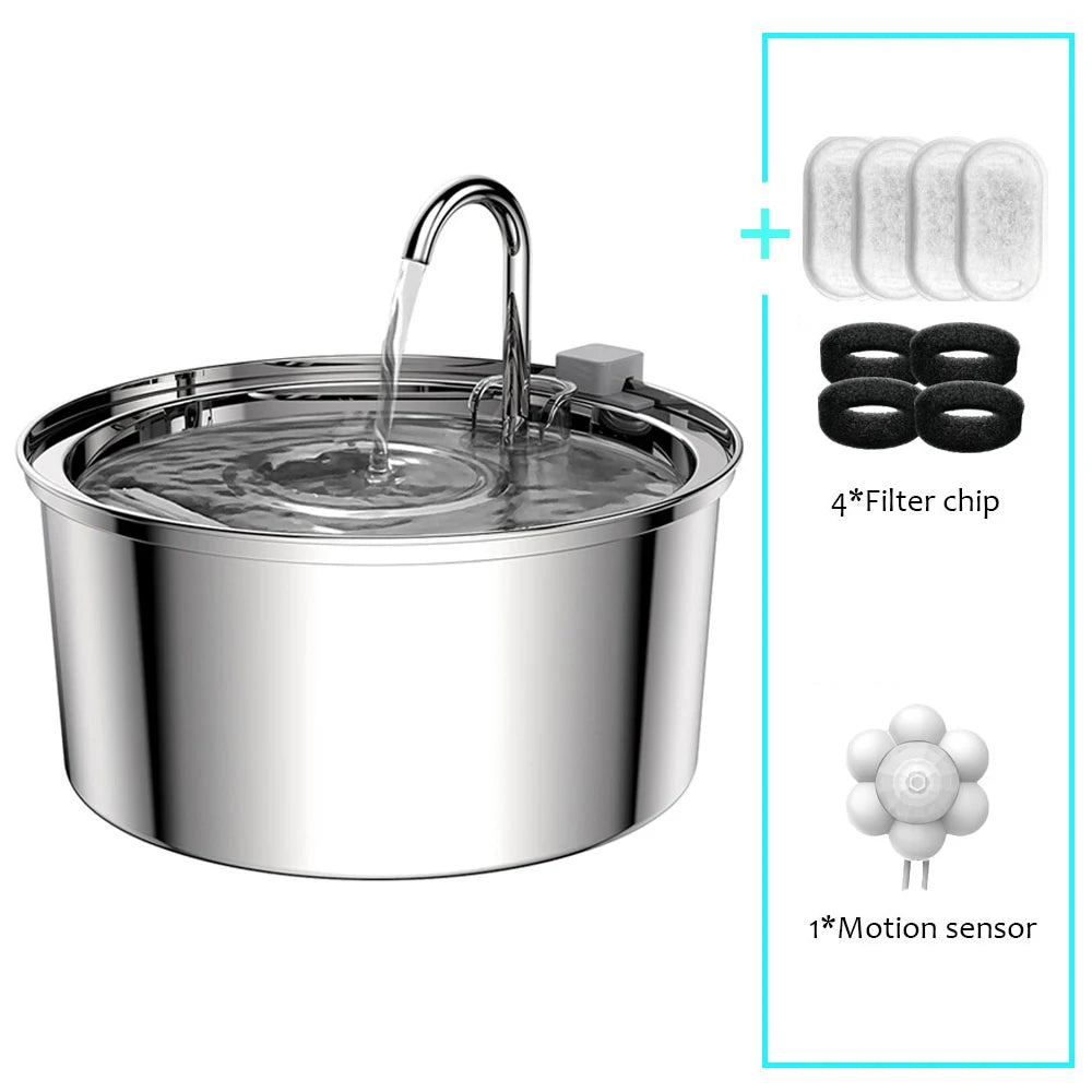SmartSteel Fountain – Automatyczna Fontanna Wodna USB ze Stali Nierdzewnej dla Kota i Psa (Cicha Praca + Filtr)