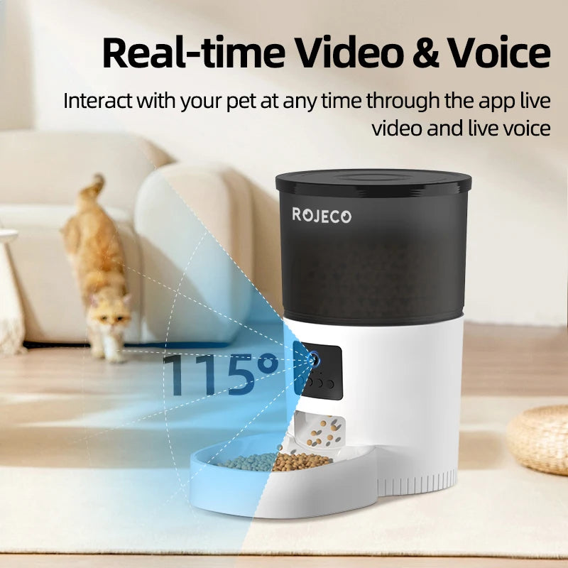 ROJECO SmartFeeder Cam – Automatyczny Karmnik dla Kota i Psa z Kamerą, Głośnikiem i Pilotem