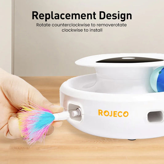ROJECO 2w1 Interaktywna Zabawka dla Kota – Automatyczna z Piórkiem i 5 Trybami